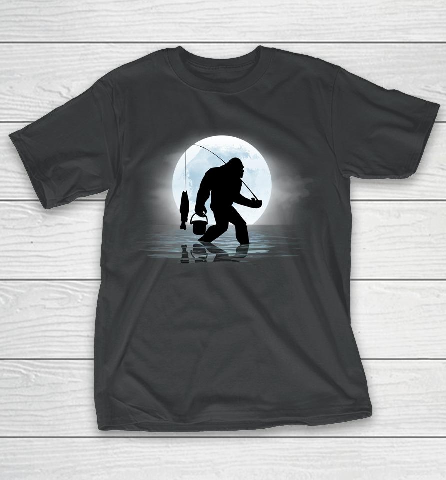 Bigfoot Fishing Funny Sasquatch And Fish Night Fishing T-Shirt
