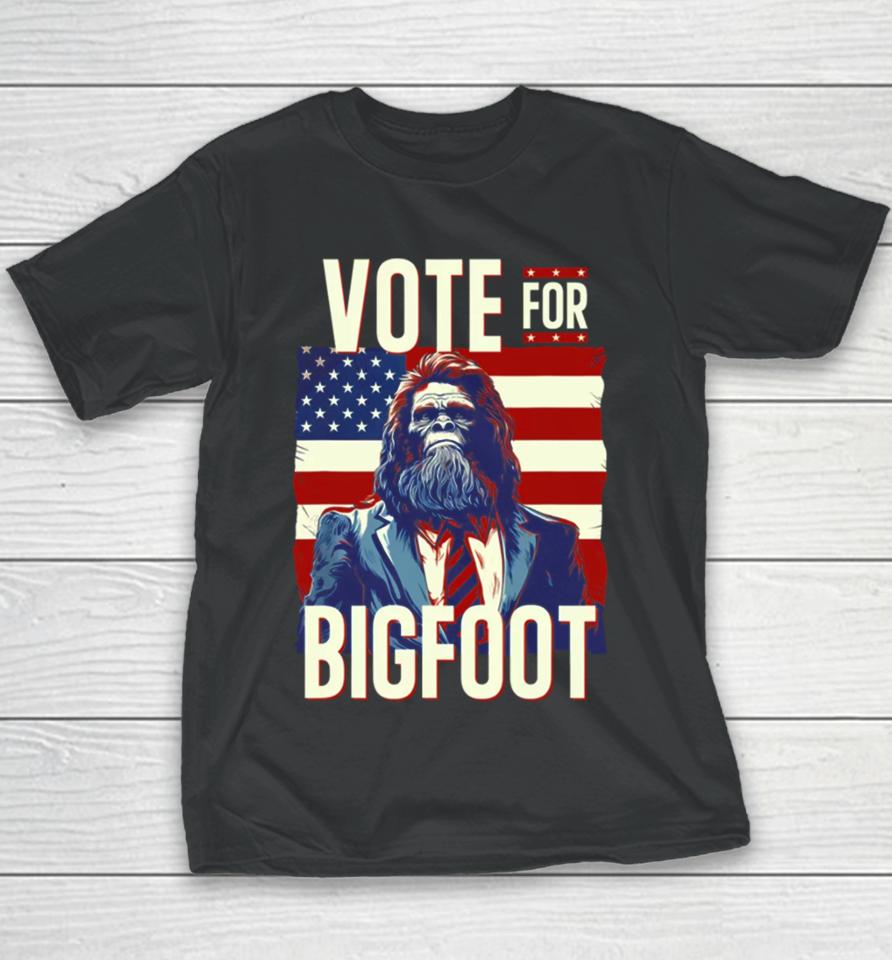 Bigfoot For President Election Vote Sasquatch American Flag 2024 Youth T-Shirt