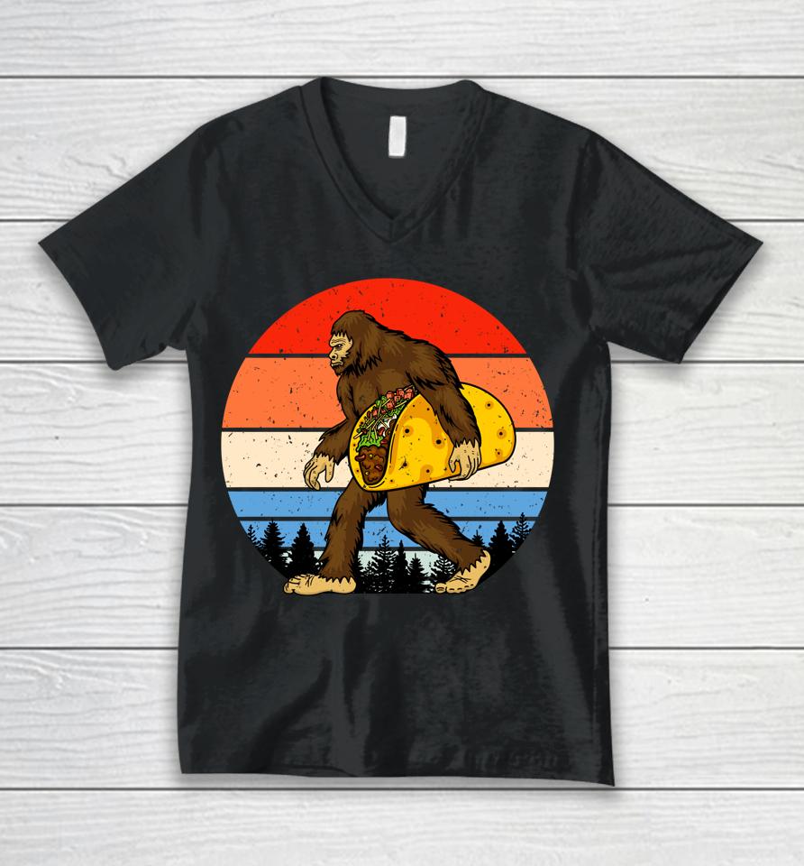 Bigfoot Holding A Taco Unisex V-Neck T-Shirt