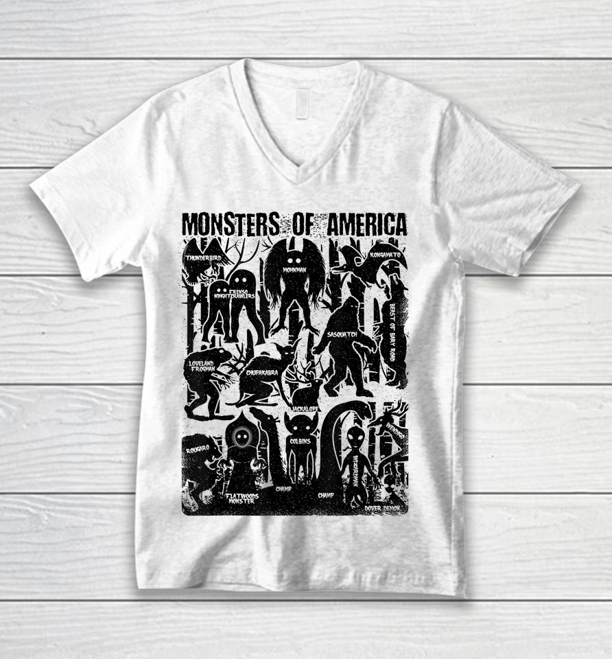 Bigfoot Mothman Dogman Wendigo And Other Monsters! Cryptid Unisex V-Neck T-Shirt