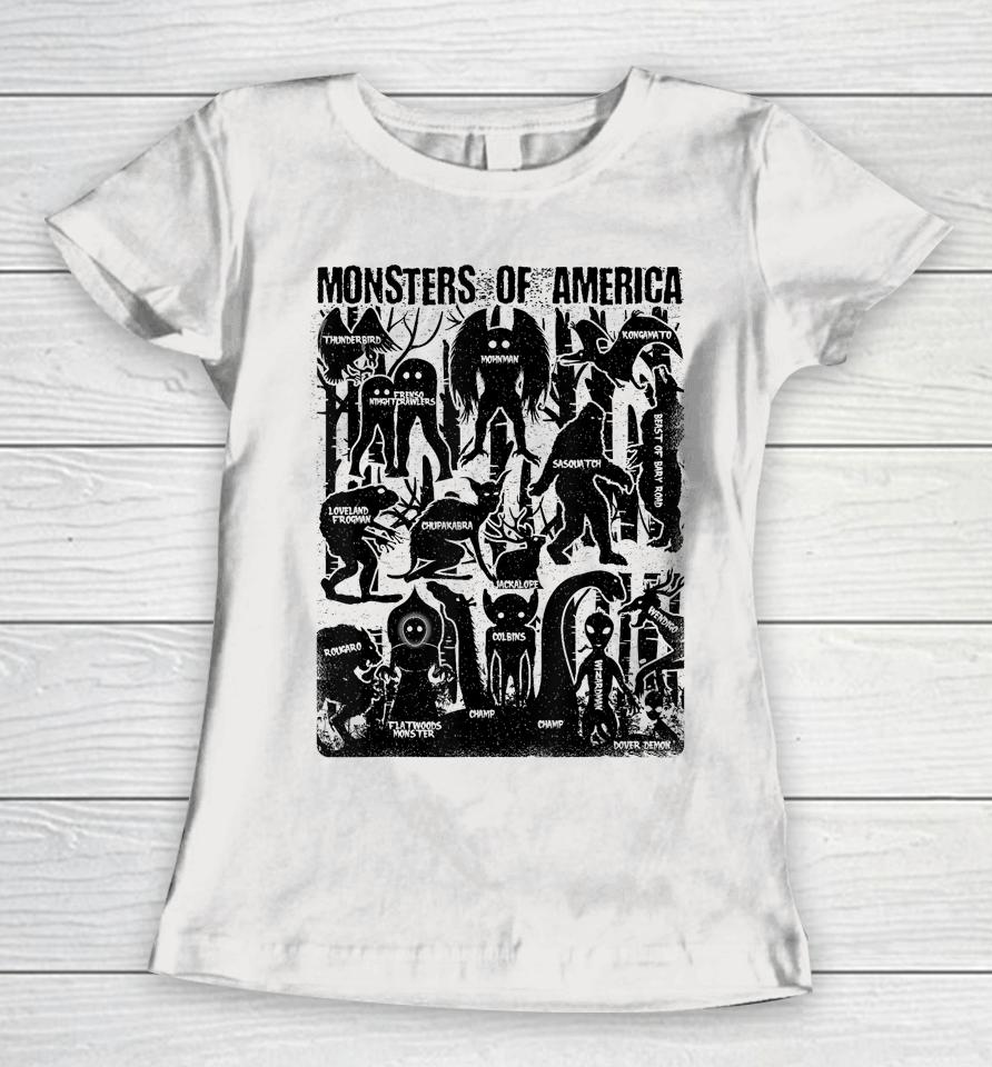 Bigfoot Mothman Dogman Wendigo And Other Monsters! Cryptid Women T-Shirt