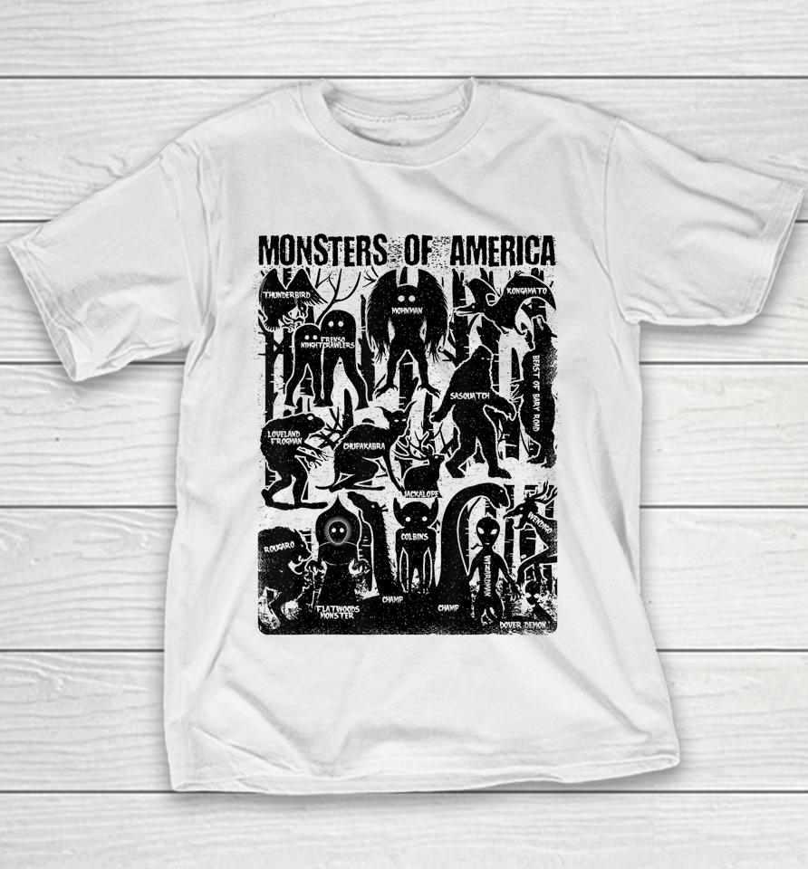 Bigfoot Mothman Dogman Wendigo And Other Monsters! Cryptid Youth T-Shirt