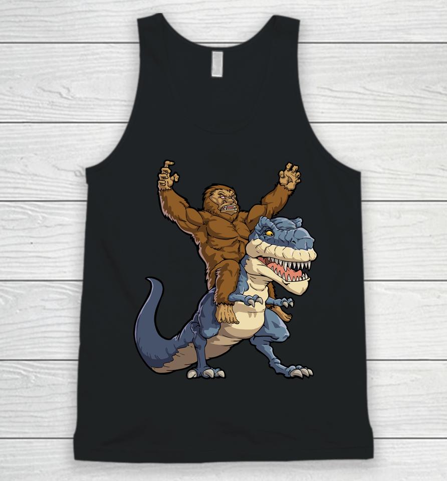 Bigfoot Riding Dinosaur T Rex Funny Men Boys Sasquatch Lover Unisex Tank Top