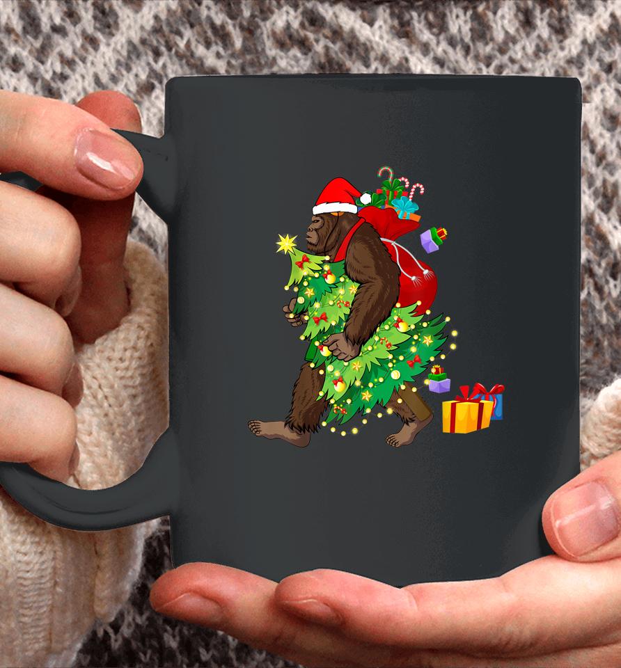 Bigfoot Squatching Through The Snow Christmas Tree Sasquatch Coffee Mug