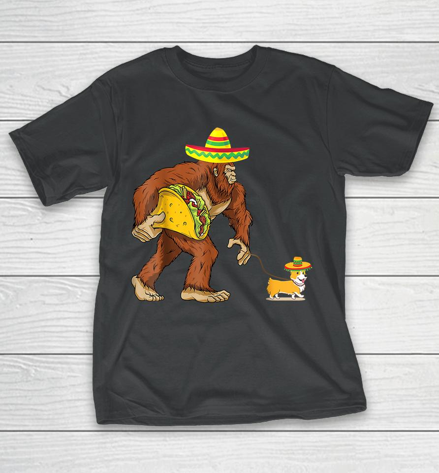 Bigfoot Steal Taco Corgi Dog Cinco De Mayo T-Shirt