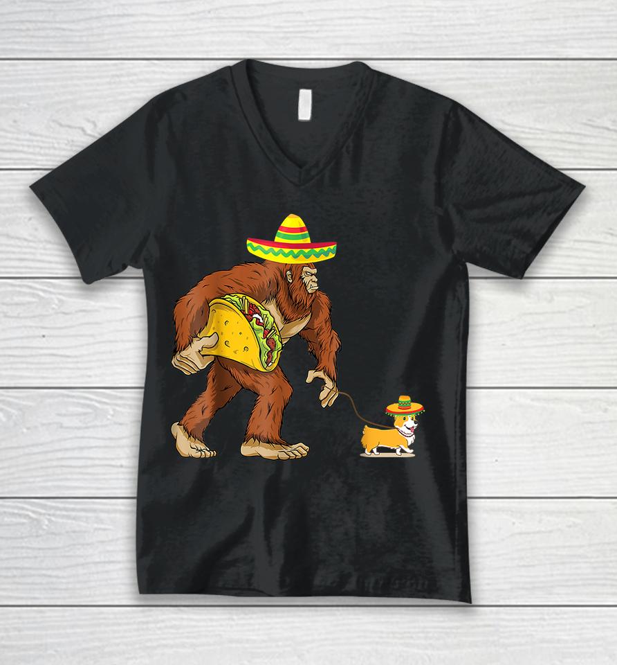 Bigfoot Steal Taco Corgi Dog Cinco De Mayo Unisex V-Neck T-Shirt
