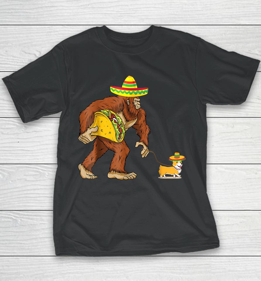 Bigfoot Steal Taco Corgi Dog Cinco De Mayo Youth T-Shirt