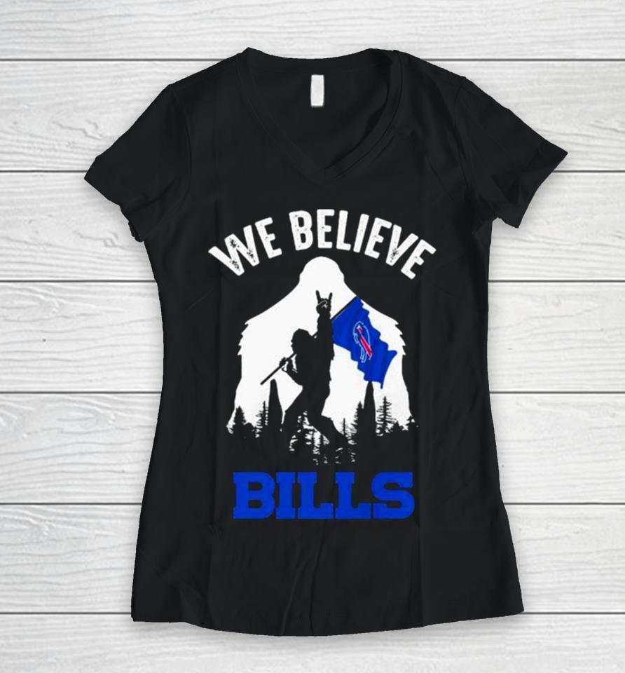 Bigfoot We Believe Buffalo Bills Nfl Flag Women V-Neck T-Shirt