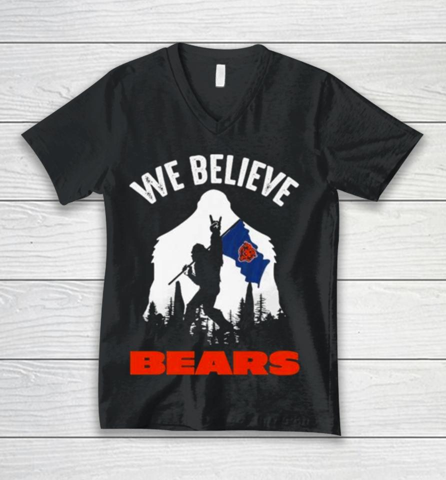 Bigfoot We Believe Chicago Bears Nfl Flag Unisex V-Neck T-Shirt