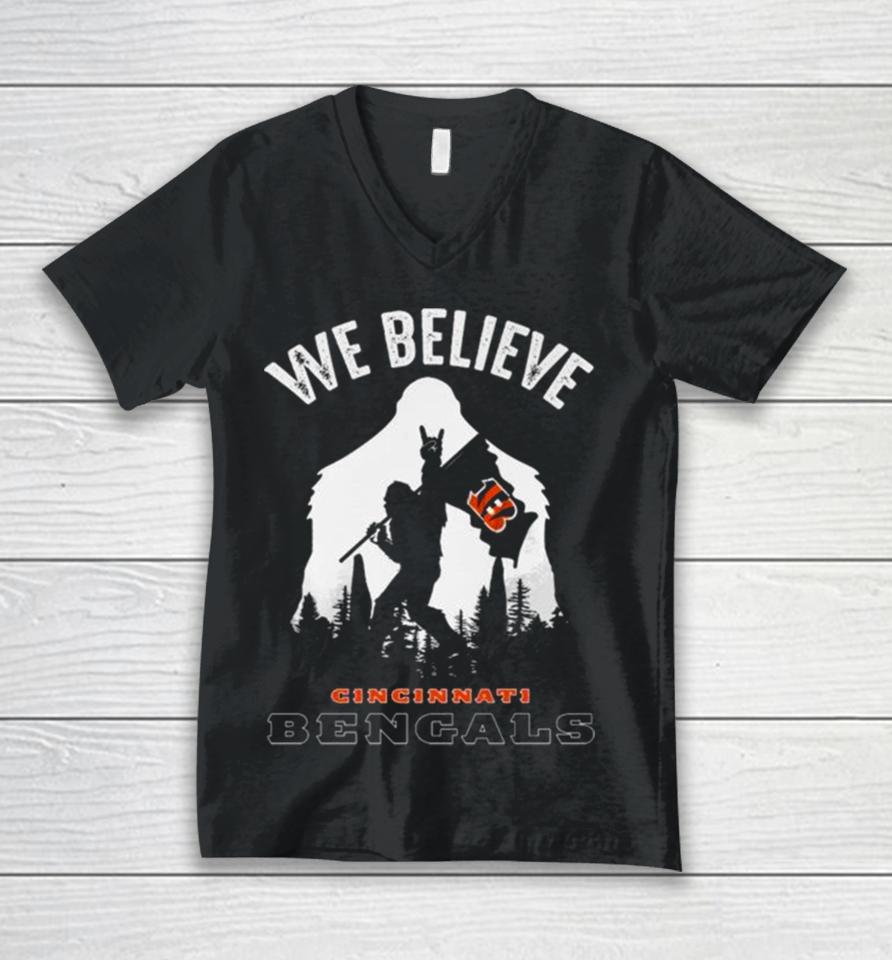 Bigfoot We Believe Cincinnati Bengals 2024 Unisex V-Neck T-Shirt