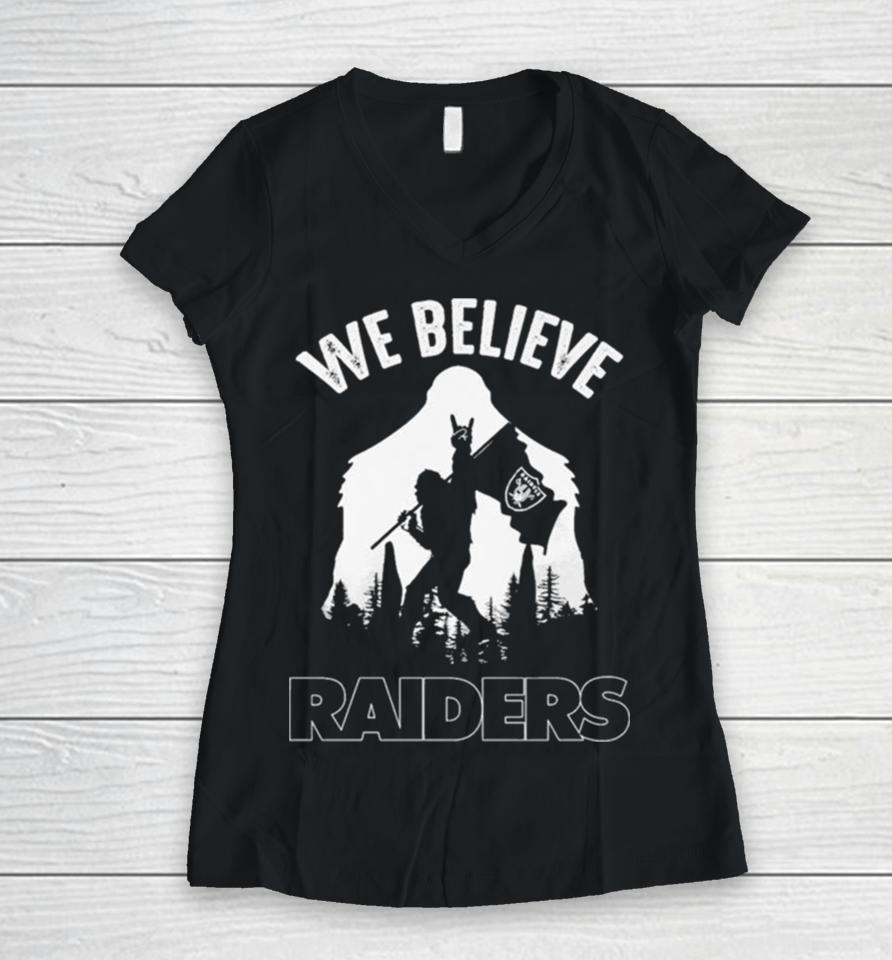 Bigfoot We Believe Las Vegas Raiders Nfl Flag Women V-Neck T-Shirt