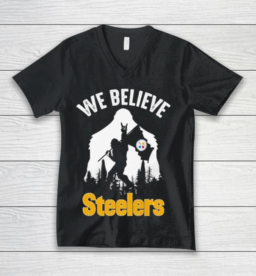 Bigfoot We Believe Pittsburgh Steelers Nfl Flag Unisex V-Neck T-Shirt