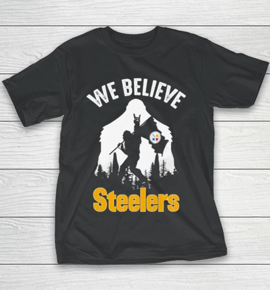 Bigfoot We Believe Pittsburgh Steelers Nfl Flag Youth T-Shirt