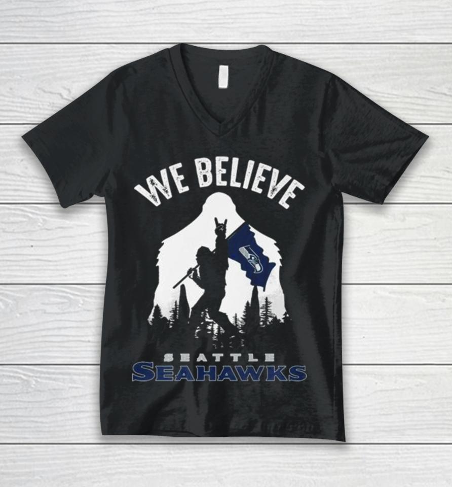 Bigfoot We Believe Seattle Seahawks 2024 Unisex V-Neck T-Shirt