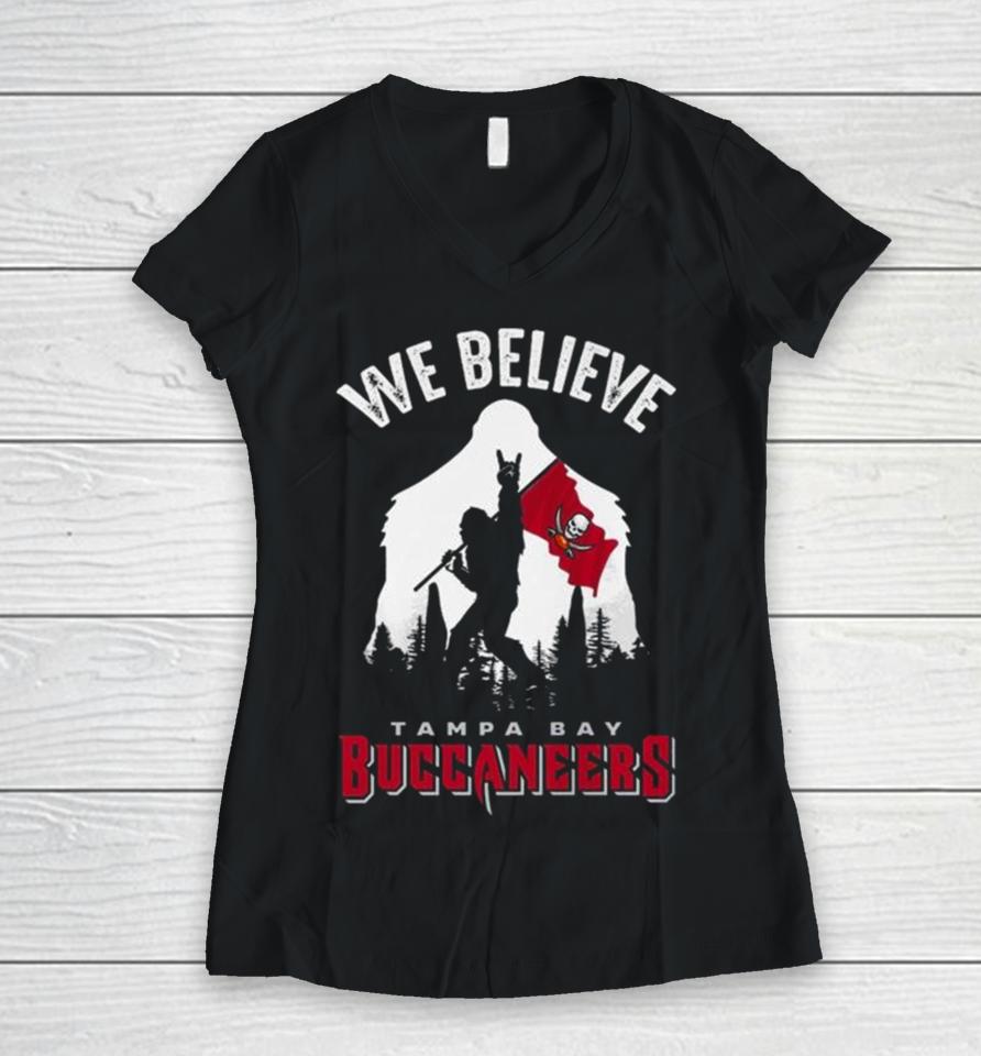 Bigfoot We Believe Tampa Bay Buccaneers 2024 Women V-Neck T-Shirt