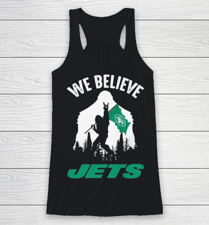 Bigfoot With Flag We Believe New York Jets 2024 Racerback Tank