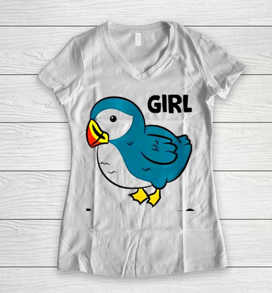 Birds Just A Girl Who Loves Puffins Women V-Neck T-Shirt