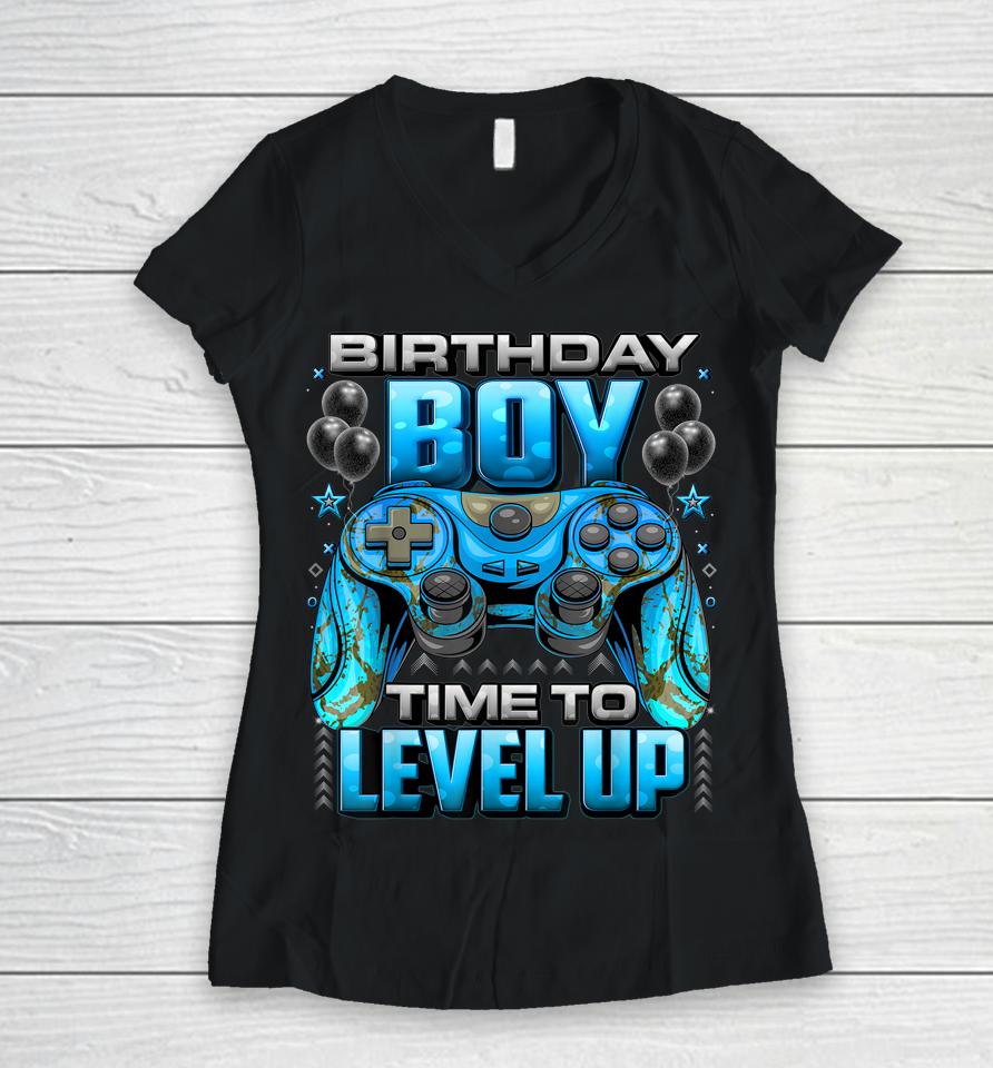 Birthday Boy Time To Level Up Women V-Neck T-Shirt