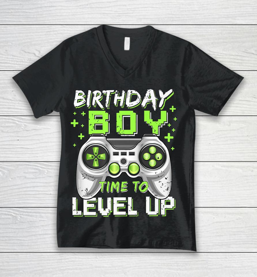 Birthday Boy Time To Level Up Video Game Birthday Gamer Unisex V-Neck T-Shirt