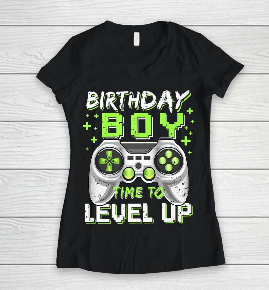 Birthday Boy Time To Level Up Video Game Birthday Gamer Women V-Neck T-Shirt
