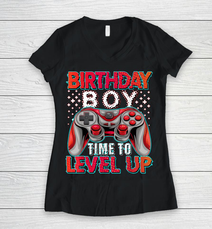 Birthday Boy Time To Level Up Video Game Birthday Gifts Boys Women V-Neck T-Shirt