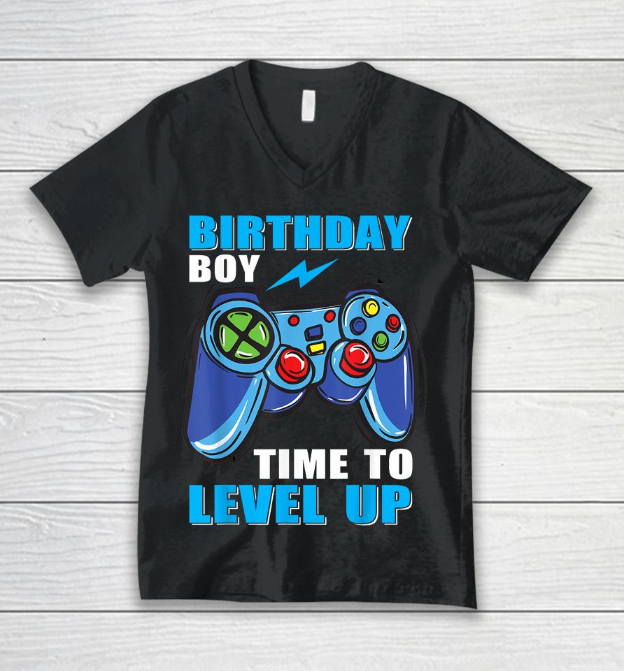 Birthday Boy Time To Level Up Video Game Boys Unisex V-Neck T-Shirt