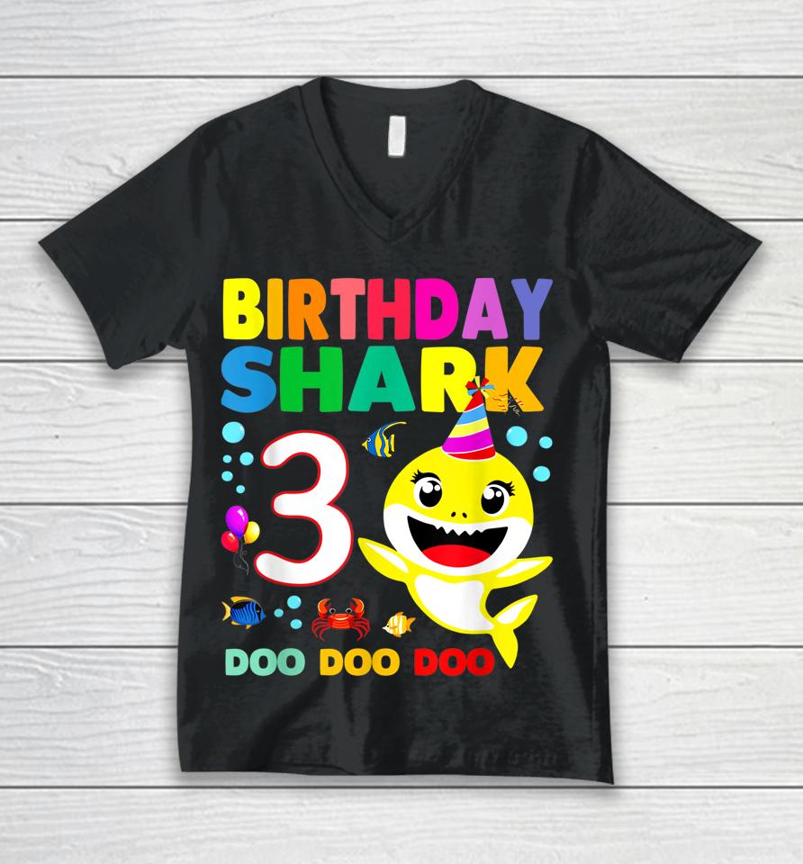 Birthday Kids Shark Shirt 3 Years Old 3Rd Family Mother's Unisex V-Neck T-Shirt