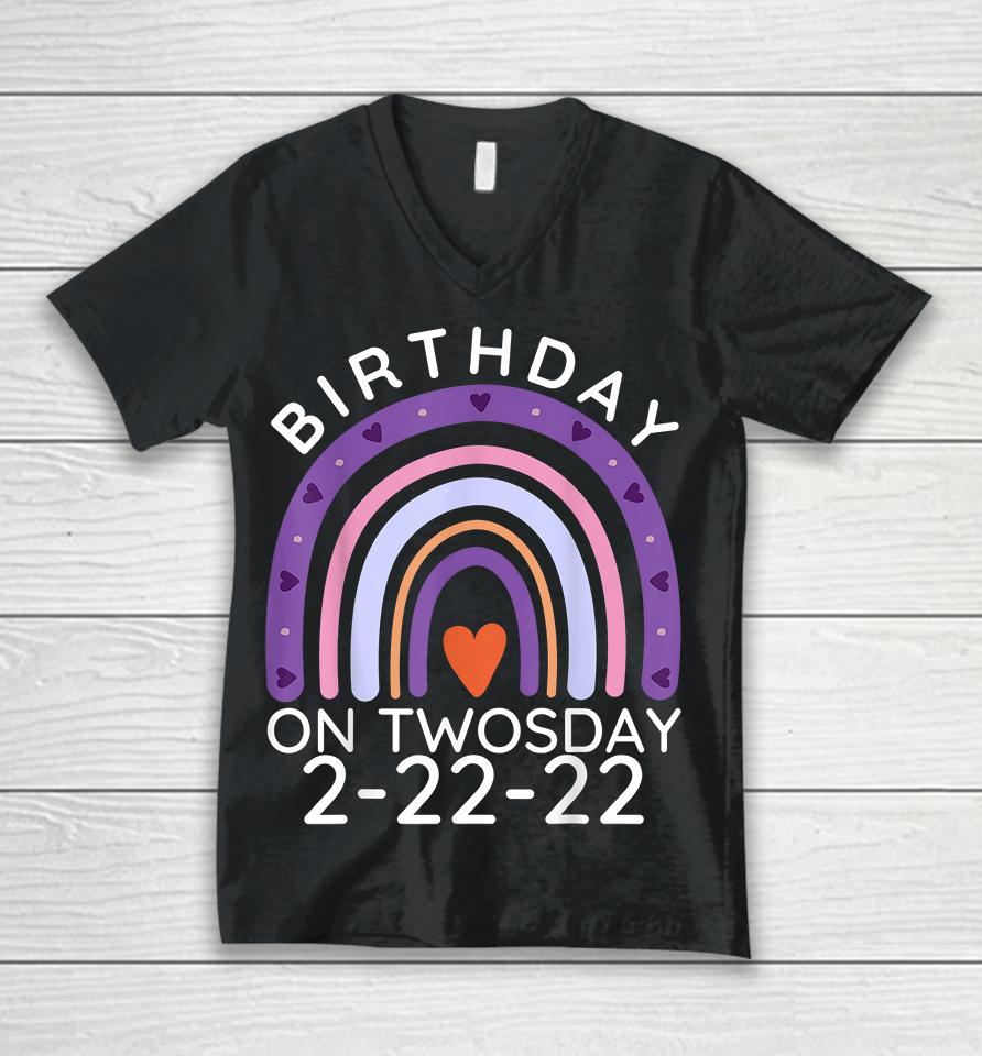 Birthday Twosday Tuesday Feb 2Nd 2022 2-22-22 Unisex V-Neck T-Shirt