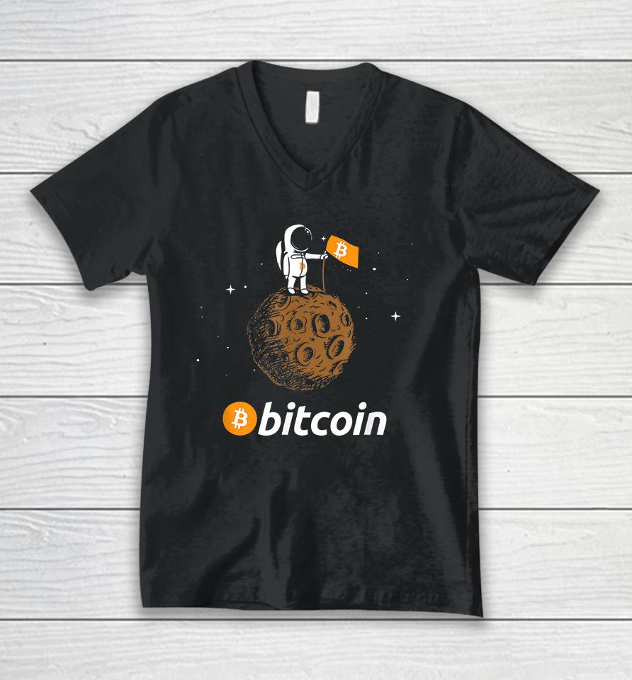 Bitcoin Btc Crypto To The Moon Astronaut Unisex V-Neck T-Shirt
