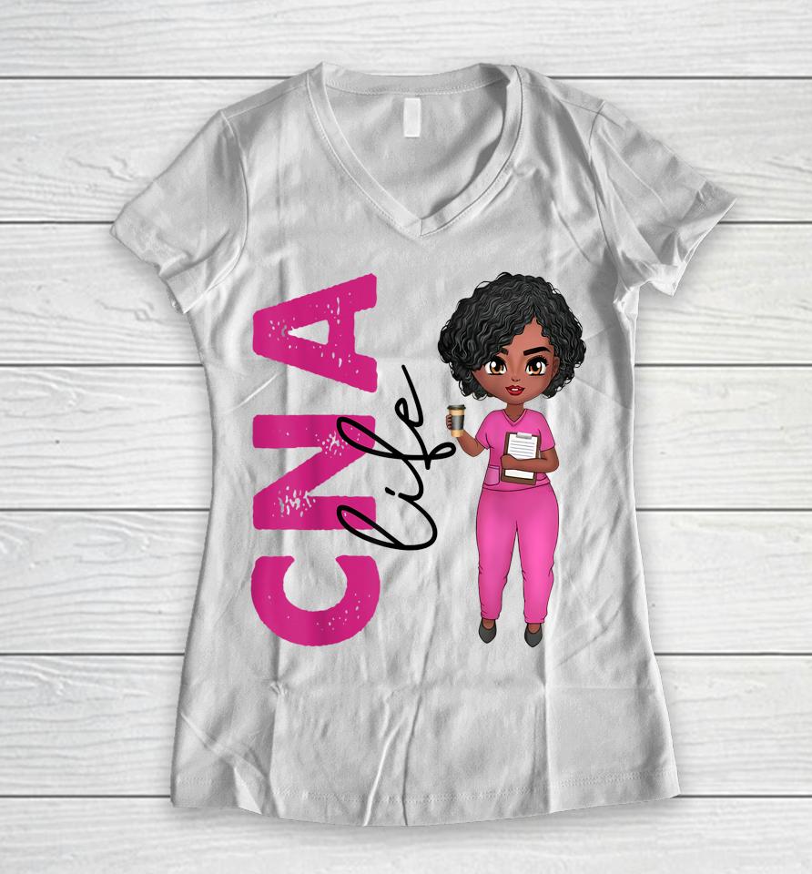 Black African American Cna Nurse T-Shirt Healthcare Worker Women V-Neck T-Shirt