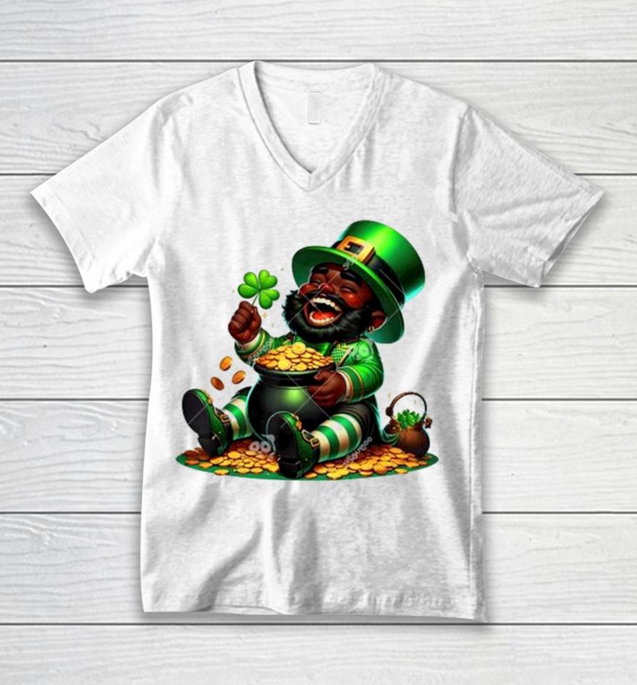 Black African American Leprechaun Gold Saint Patrick’s Day Unisex V-Neck T-Shirt