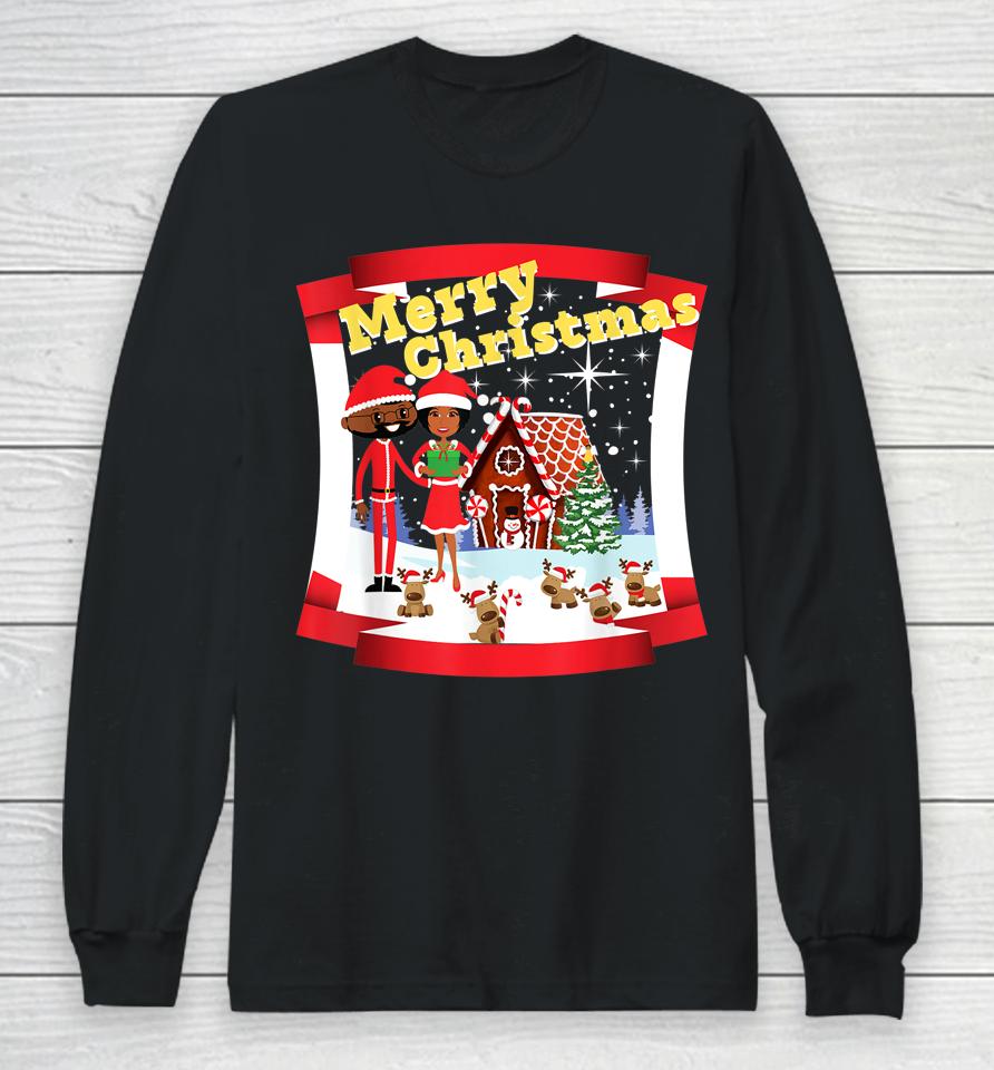 Black African American Santa And Mr And Mrs Claus For Xmas Long Sleeve T-Shirt