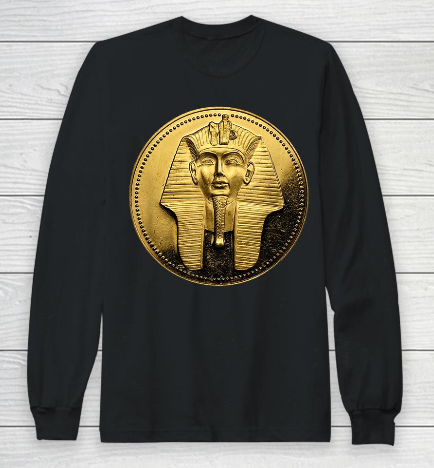 Black Ancient Egyptian Golden Pharoah Coin King Tut Long Sleeve T-Shirt