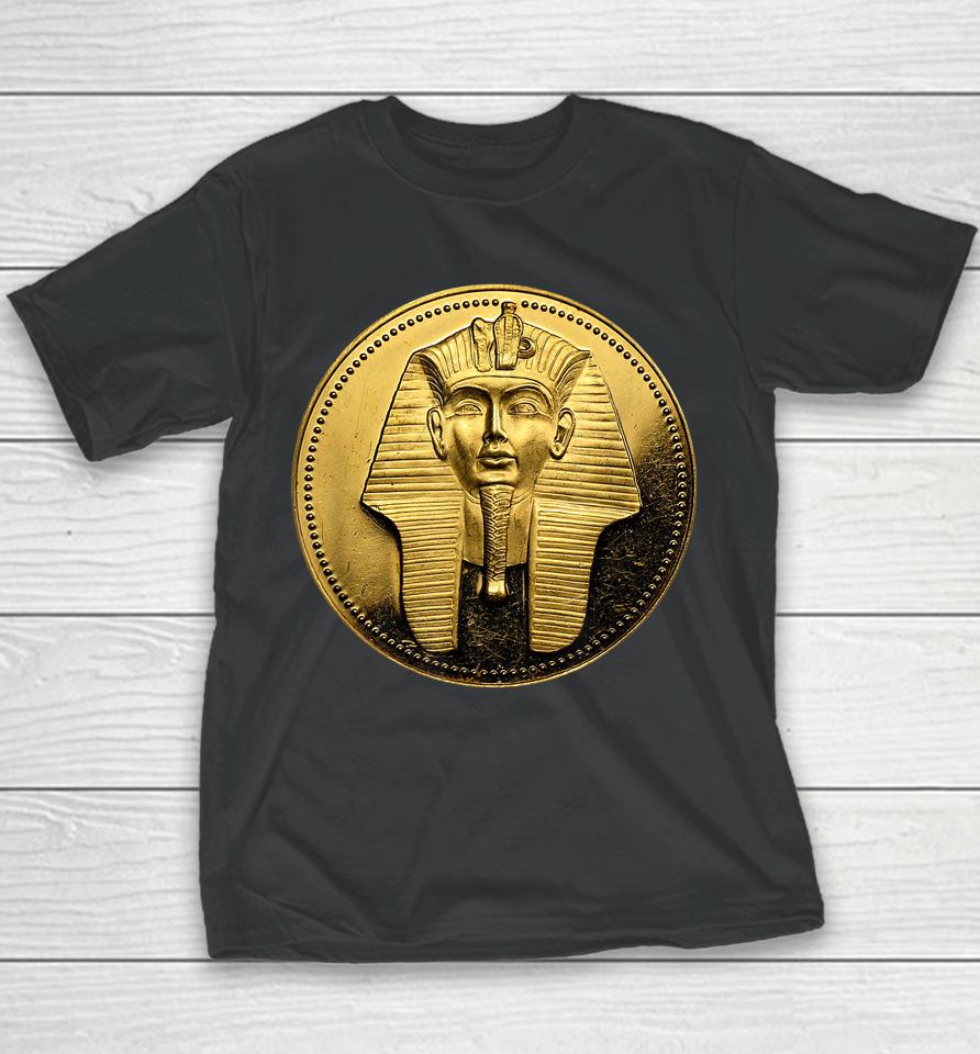 Black Ancient Egyptian Golden Pharoah Coin King Tut Youth T-Shirt