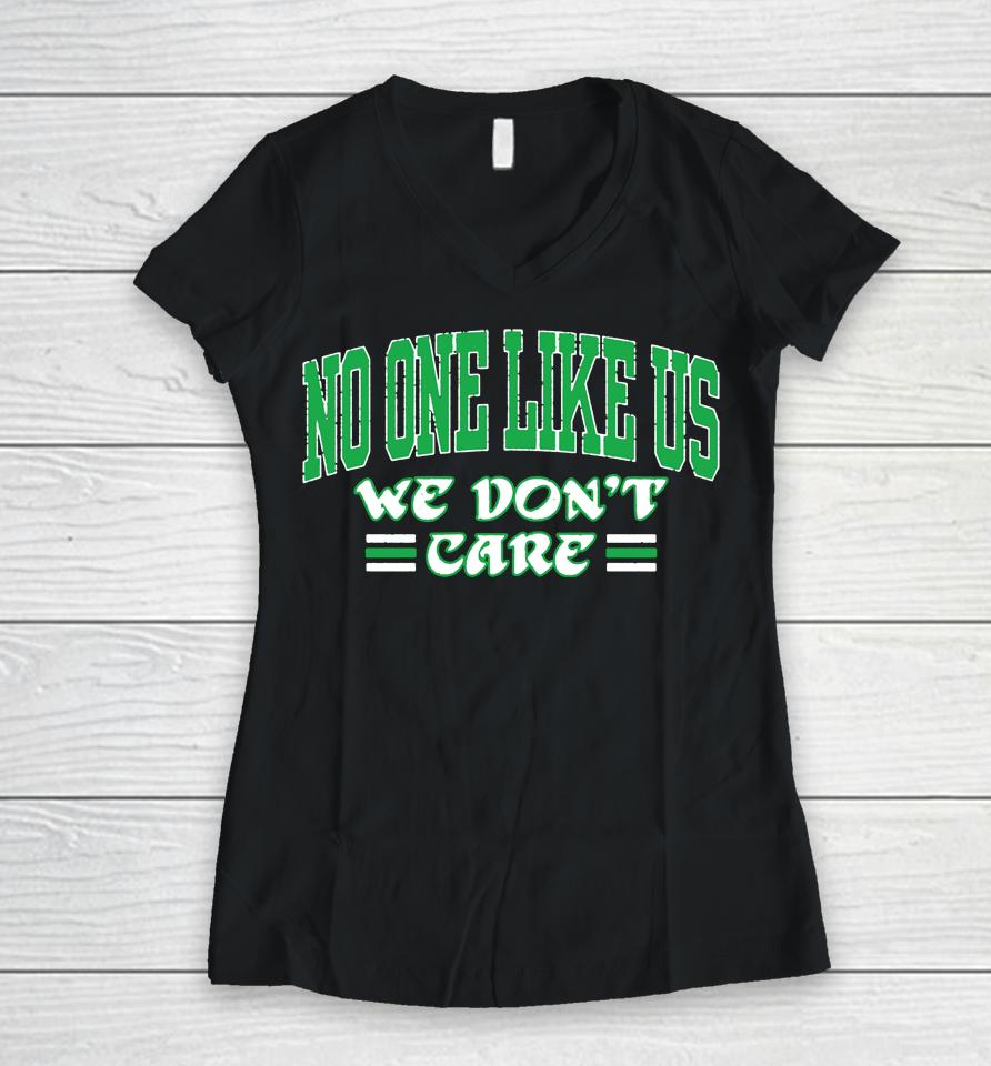 Black Barstool Sports No One Like Us We Don't Care Philadelphia Eagles Women V-Neck T-Shirt