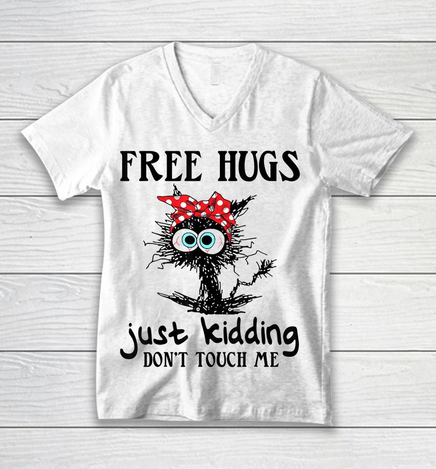 Black Cat Bandana Free Hug Just Kidding Don't Touch Me Unisex V-Neck T-Shirt