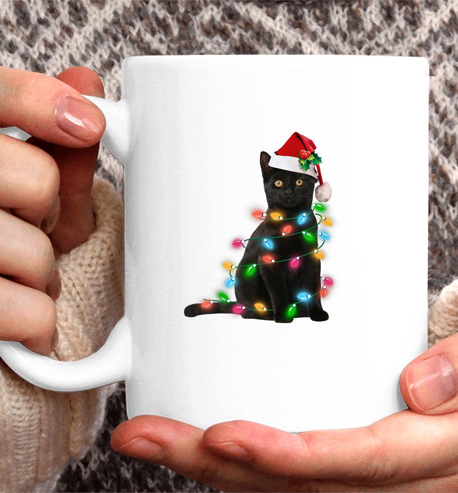 Black Cat Christmas Light Coffee Mug
