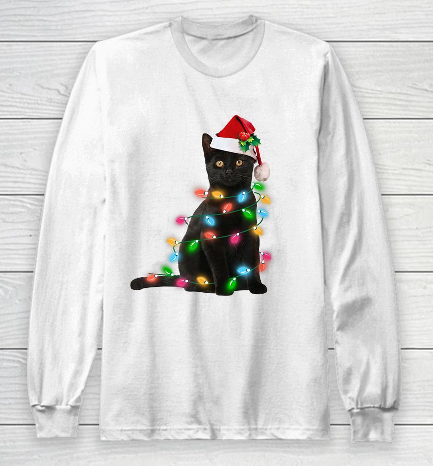 Black Cat Christmas Light Long Sleeve T-Shirt