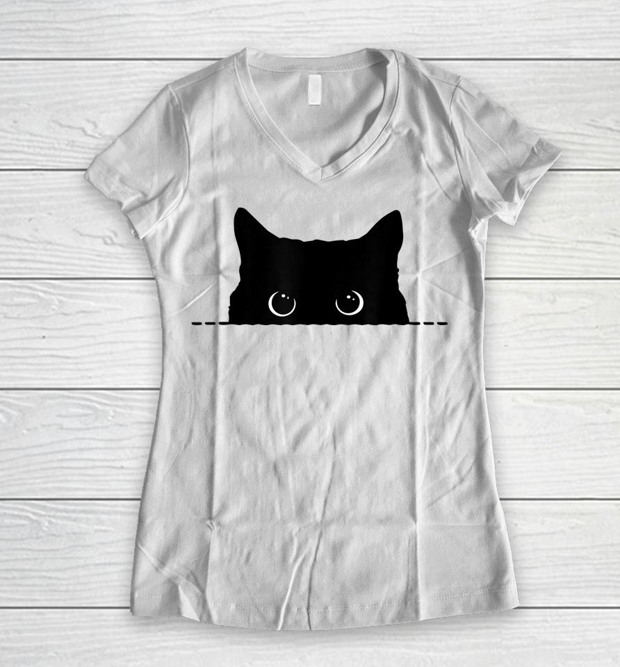 Black Cat Halloween Women V-Neck T-Shirt