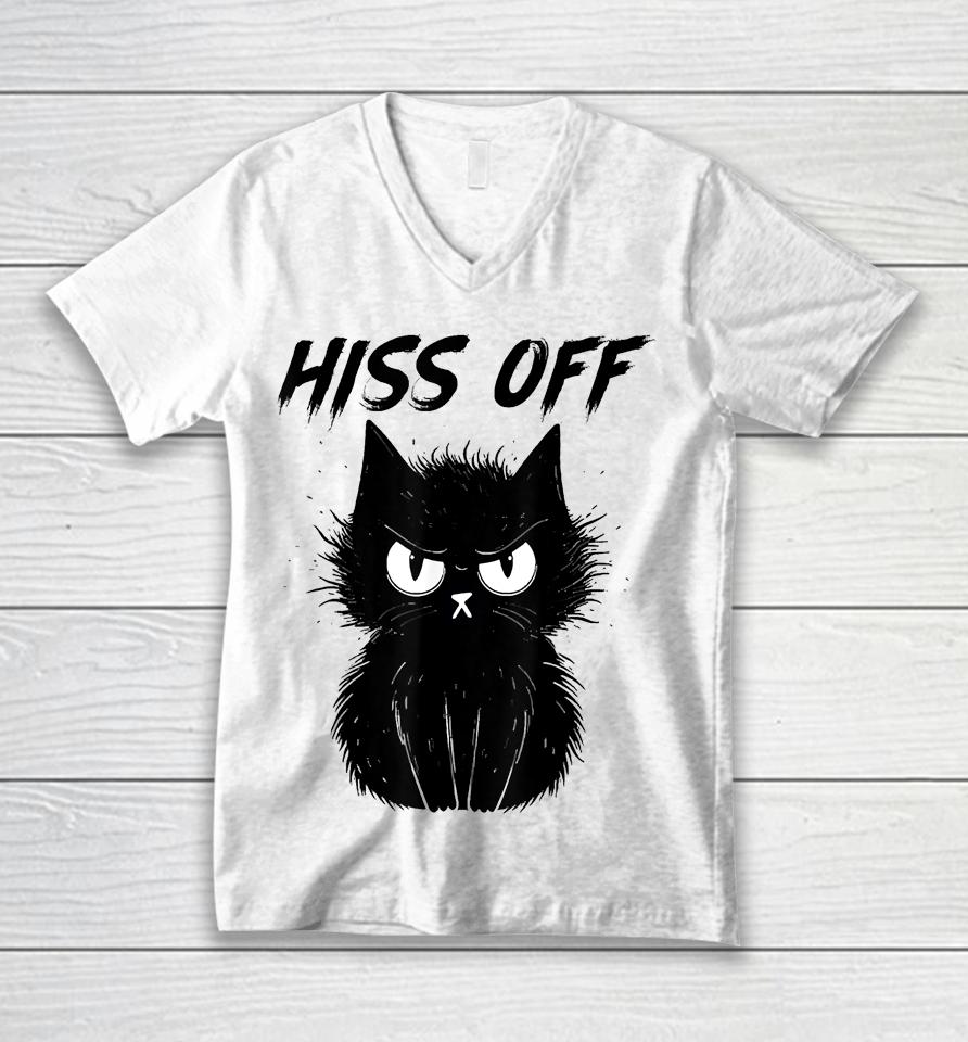 Black Cat Hiss Off For Men Women Meow Cat Gifts Unisex V-Neck T-Shirt