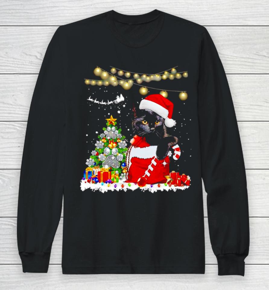 Black Cat In Christmas Sox Long Sleeve T-Shirt