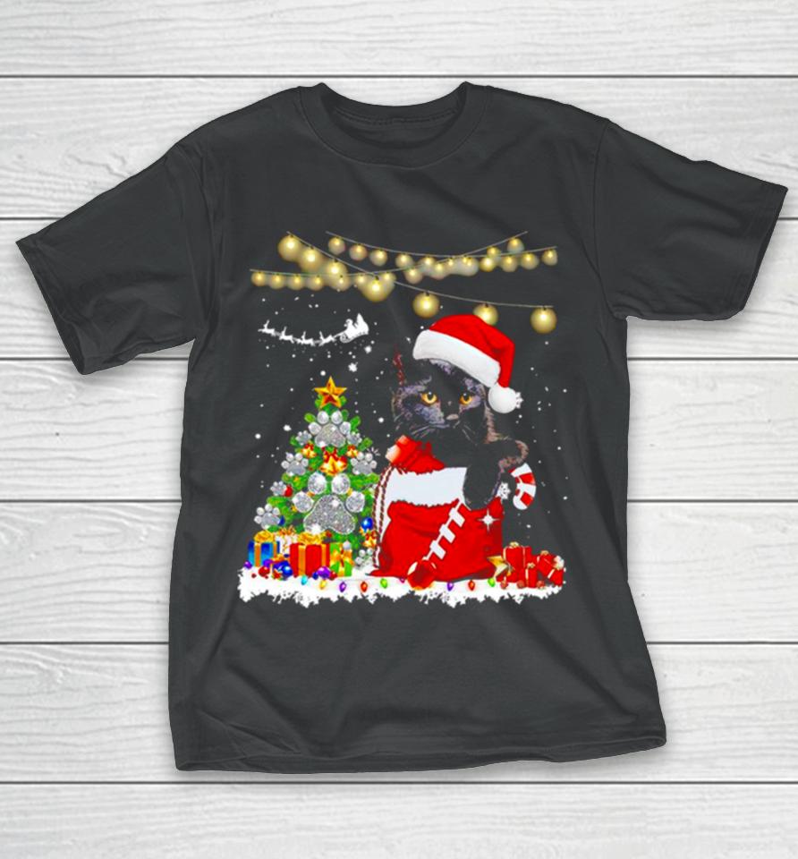 Black Cat In Christmas Sox T-Shirt