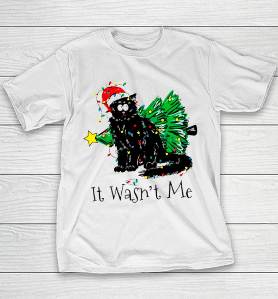Black Cat It Wasnt Me Christmas Youth T-Shirt