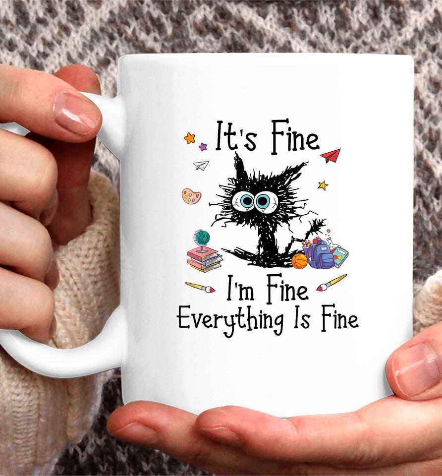 Black Cat It's Fine I'm Fine Everything Is Fine Teacher Xmas Coffee Mug