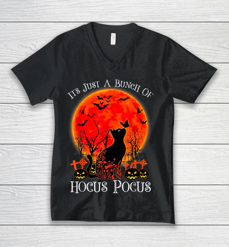 Black Cat Moon Funny Halloween Costume Bunch Of Hocus Pocus Unisex V-Neck T-Shirt