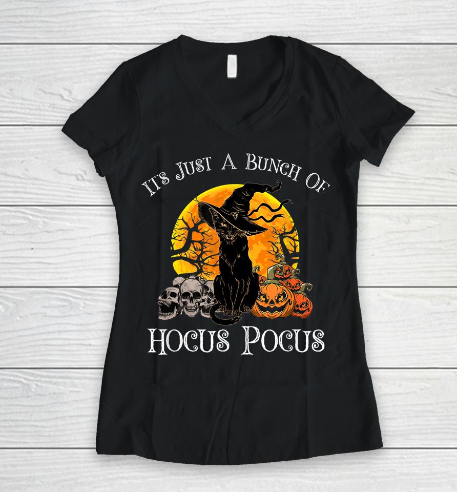 Black Cat Moon Funny Halloween Costume Bunch Of Hocus Pocus Women V-Neck T-Shirt