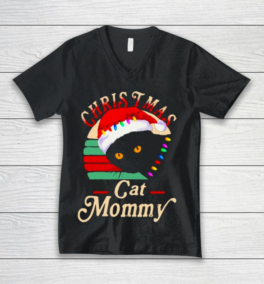 Black Cat Santa Christmas Cat Mommy Vintage Unisex V-Neck T-Shirt