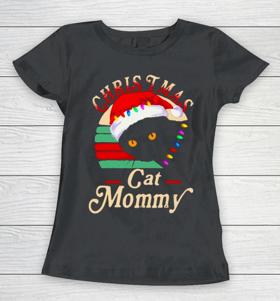 Black Cat Santa Christmas Cat Mommy Vintage Women T-Shirt
