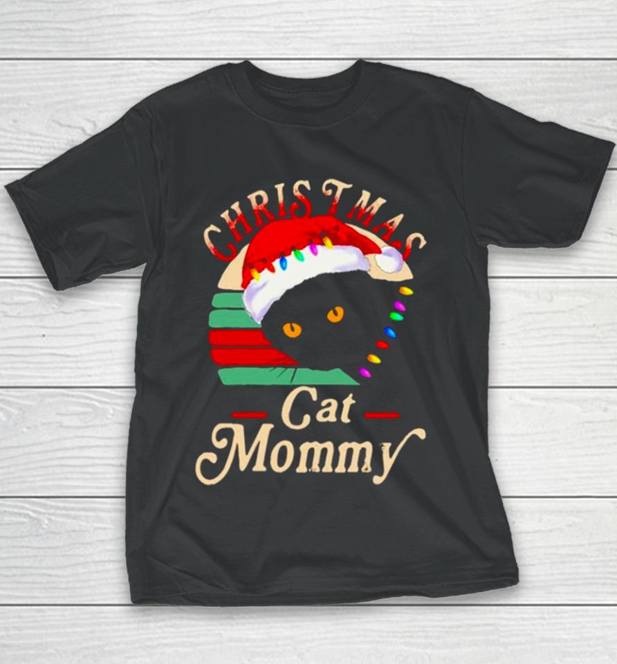 Black Cat Santa Christmas Cat Mommy Vintage Youth T-Shirt