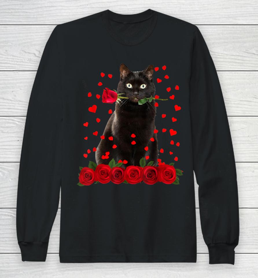 Black Cat Valentines Day Long Sleeve T-Shirt